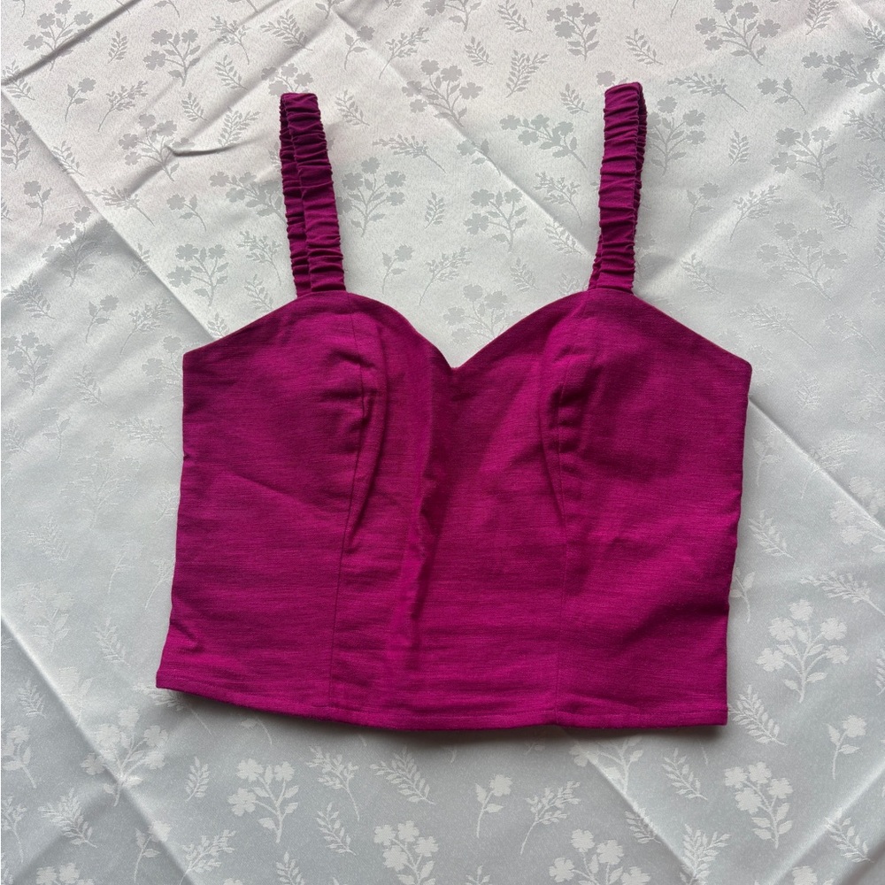 Express Fuchsia Ruched-Strap Crop Top - Women